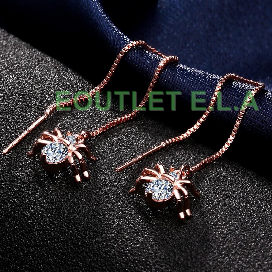 90mm CZ SPIDER CHAIN THREAD ROSE GOLD EARRINGS